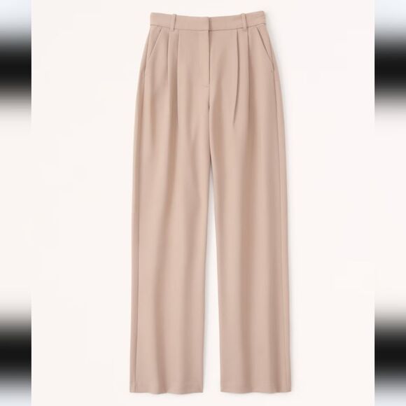Abercrombie & Fitch Tailored Wide Leg Cropped Trouser Pants Camel Khaki Size L - Picture 1 of 16